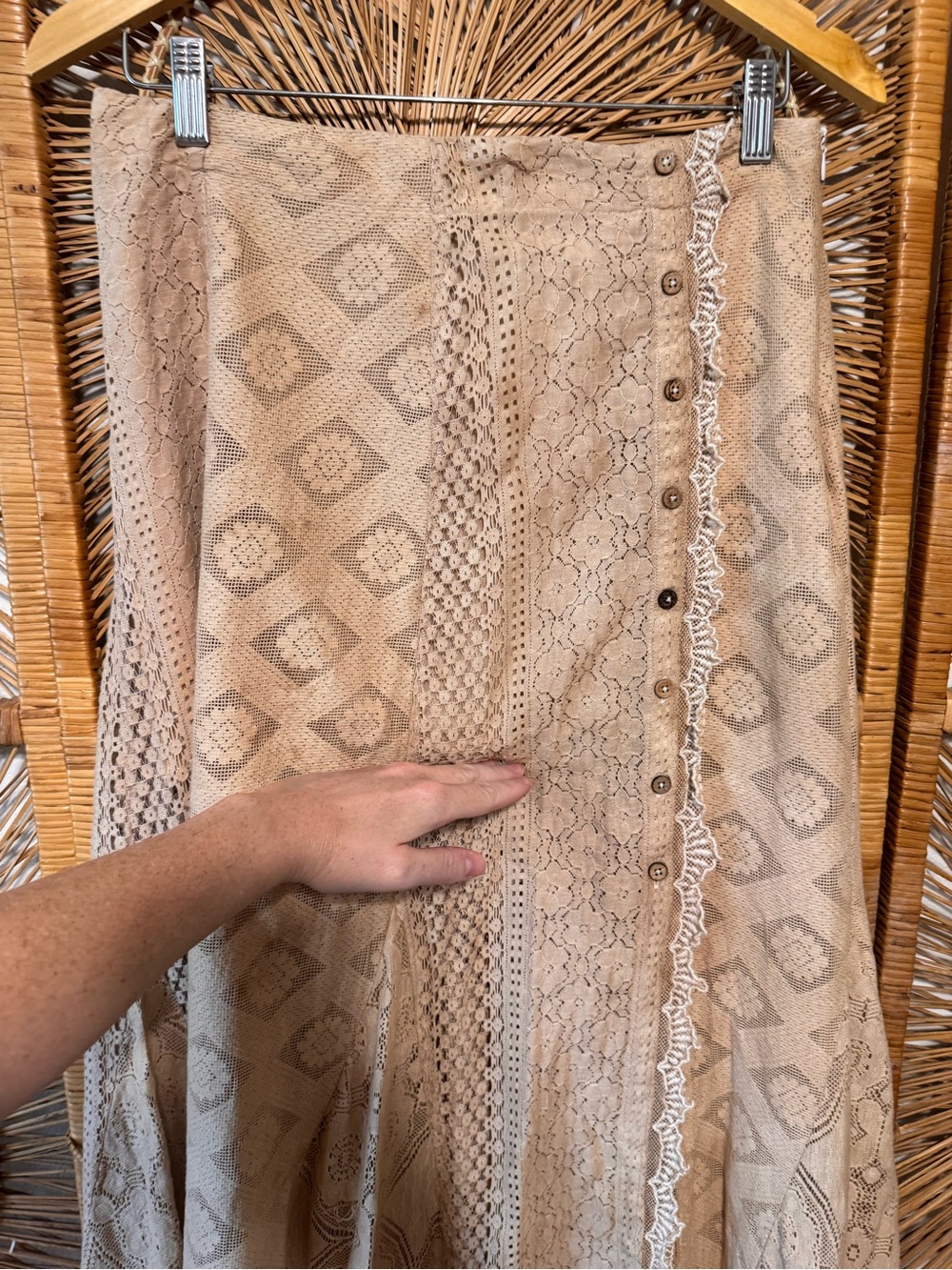 Free People Set| OOAK Hand Tea Dyed by me| Boho Lace Maxi Skirt - Beige| Sz: 2 - Picture 15 of 16